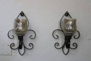 lot 170 image: Pair of Iron Wall Sconces 11 x 16 with large Votive Holders