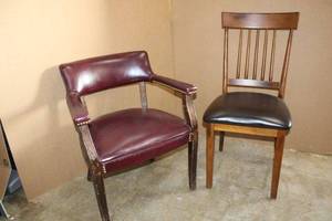 lot 182 image: Padded Dining Chair made in Thailand, Red Vinyl Chair with Button Trim