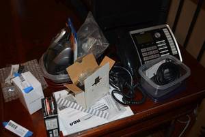 lot 96 image: Office Lot RCA Multiline Phone, Plantronics Cordless Headset, Mini Recorder Handset