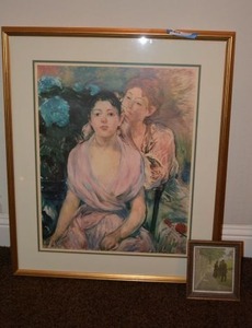 lot 75 image: Lhortensia (The hydrangea) Lithograph by Berthe Morisot from 1894 and Antique Painting marked Sonntagmorgen auf Fohr
