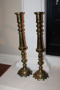 lot 14 image: Pair of SOLID BRASS Candlestick Holders