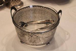 lot 30 image: Silver Basket with Glass Bowl Ice Server with Tongs