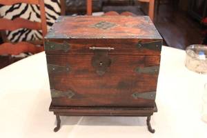 lot 34 image: Wooden Keepsake Box with Iron Legs and Embellishments