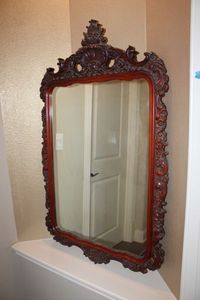 lot 19 image: Antique French Victorian Mahogany Ornate Mirror with Shell and Floral Carved Pattern