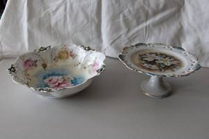 lot 49 image: Rose Painted Porcelain Bowl and Painted Lily Pedestal Dish