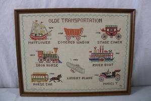 lot 134 image: Vintage Hand Cross Stitched Olde Transportation