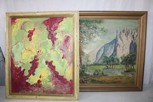 lot 135 image: 2 Vintage Oil and Landscape Paintings