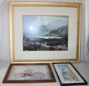 lot 138 image: Ava Freeman, Lace Bear Print 18x22, LARGE Landscape Painting, Tropical Water Color Print