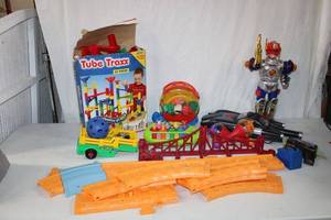 lot 211 image: Tube Tracks Set, Mr. Incredible Car and Figurine, Robot, Fisher Price Sorter and More