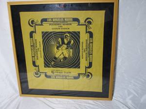lot 39 image: FRAMED VINTAGE 1980 L.A. RAMS INAUGURAL SEASON HANDKERCHIEF