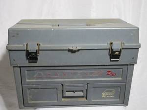 lot 57 image: VINTAGE PHANTOM PRO LARGE TACKLE BOX BY PLANO. SOME LURES AND ITEMS IN TOP STORAGE COMPARTMENT INCL. LURES IN DRAWERS ARE IN DIFFERENT LOTS