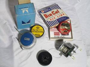lot 230 image: VINTAGE FISHING REELS, MARTIN, LINE DRESSING, AIR CEL FLY LINE