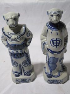 lot 132 image: CHINESE ZODIAC BLUE &amp WHITE STATUES, MONKEY &amp HARD TO FIND TIGER