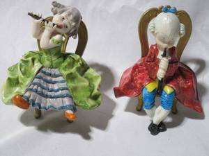 lot 290 image: DEPOSE ITALY FIGURINE FONTANINI RESIN SCULTURE VICTORIAN FLUTE GIRL &amp BOY W CLARINET