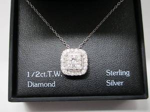 lot 222 image: 925 STERLING SILVER NECKLACE W 12 CTTW DIAMONDS, NEW IN BOX