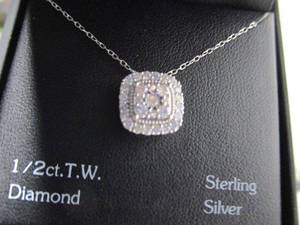 lot 210 image: 925 STERLING SILVER NECKLACE W 12 CTTW DIAMONDS, NEW IN BOX
