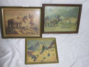 lot 200 image: HERBERT M. HEGERT ARTWORK 1930s HORSE TRADER, ROSA BONHEUR THE HORSE FAIR, GERARD CURTIS DELANO NAVAJO SHEPHERDESS SANTA FE