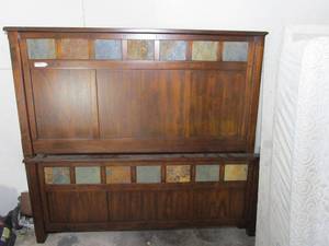 lot 152 image: QUEEN SIZE BEDSET WITH DECORATED WITH STONE SQUARES &amp TEMPUR CLOUD SUPREME BREEZE MATTRESS &amp BOX SPRING