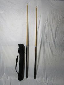 lot 244 image: 2 BILLIARDS CUE STICKS AND CARRYING CASE