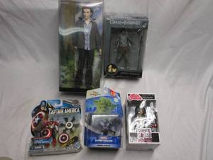 lot 120 image: UNOPENED COLLECTIBLE TOYS, TWIGHT EDWARD BY BARBIE, FUNKO GAME OF THRONES WHITE WALKER, FUNKO SUICIDE SQUAD ENCHANTRESS, DISNEY INFINITY GREEN GOBLIN, CAPT AMERICA DELUXE MISSION PACK