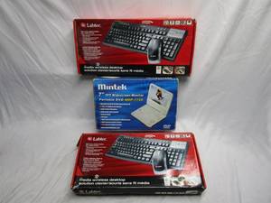 lot 338 image: MINTEK PORTABLE DVD PLAYER IN BOX WITH&nbsp TURNS ON, DISNEYS BLACK CAULDRON DVD, 2 LABTEC WIRELESS KEYBOARD AND MOUSE SET NEW IN BOX.