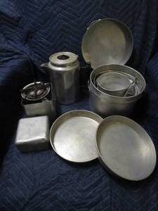 lot 109 image: LARGE AMOUNT OF VINTAGE CAMPING COOKWARE &amp BURNER, GREAT CONDITION