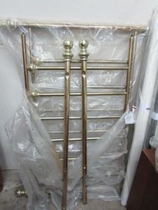 lot 475 image: GOLD TONE TWIN BED FRAME WITH HEADBOARD &amp FOOTBOARD