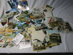 lot 514 image: VERY GENEROUS LOT OF VINTAGE POST CARDS FROM AROUND THE WORLD. SOME ARE REAL PHOTO POSTCARDS.. SOME HAVE VINTAGE POSTAGE STAMPS. VINTAGE BIRTHDAY CARDS.