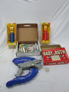 lot 561 image: GIANT SIMPSON PEZ NEW IN BOX, HALO TOY, VINTAGE BABY RUTH CANDY BOX, MISC TOYS IN BOX.