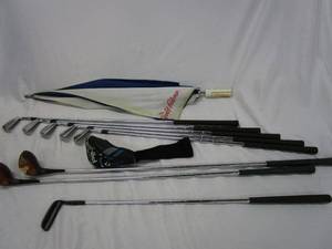 lot 481 image: MCGREGOR 1 &amp 3 WOODS, WILSON X31 1-7 &amp 9 IRONS, PING DRIVER COVER, VINTAGE ARNOLD PALMER UMBRELLA