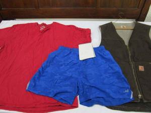 lot 691 image: CARHART WARM VEST, MENS RUNNING SHORTS, SHIRT