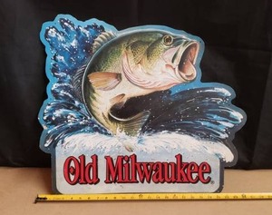 lot 49 image: 1994 Old Milwaukee Beer Tin Bass Sign - 24 L