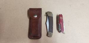 lot 211 image: Folding Pocket Knife with Leather Case and Folding Pocket Knife Multi-Tool