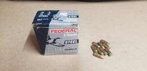lot 213 image: Box of 25 Federal Classic Steel 12 Guage Shotgun Shells and 9 9mm Luger Rounds