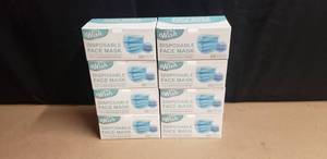 lot 56 image: NEW Lot of 8 Boxes of Disposable Face Masks - 50 Per Box, 400 Total Masks