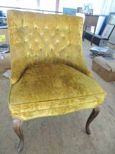 lot 168 image: Vintage Yellow Velvet Accent Chair