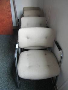 lot 202 image: 4 off white office chairs metal frame cushion seat