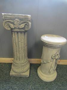 lot 210 image: Ceramic bow tie plant stand 20x10 and crackle design ceramic planter stand 24x13