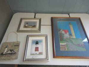 lot 224 image: Lighthouse plaque, 2 lighthouse photos 11x9, lighthouse photo signed by Mike Bell 22x15