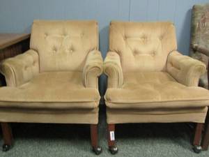 lot 238 image: 2 tan rolling office chairs double arms