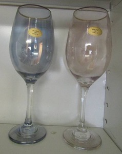 lot 262 image: Long stem blue and pink wine flute pair ITALY