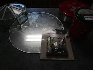 lot 281 image: 2 Christmas cans, switch plate, light fixture cover, oval mirror 16
