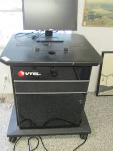 lot 297 image: VTEL brand 33rolling office cart plus Dell 19 monitor