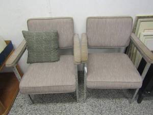 lot 309 image: 2 fabric and metal arm chairs 34 tall