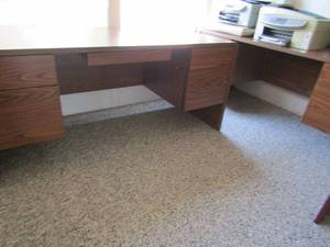 lot 330 image: 2 matching laminate wood desks keyboard spot, 4 drawers 65 x 29