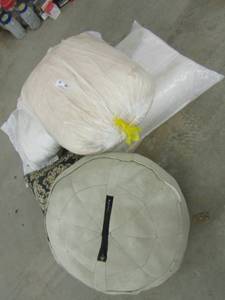 lot 366 image: Lot of pillows, foam padding and foot stool