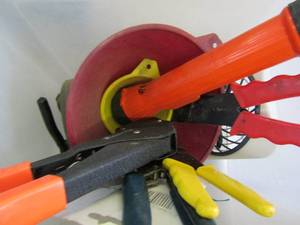 lot 385 image: Funnels, flashlights wire strippers and ear muffs