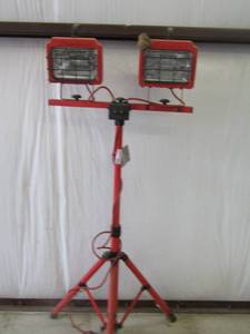 lot 7 image: Commercial shop lights on stands. Adjustable heights 60 tall Model L-11A