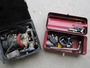 lot 389 image: Red craftsman toolbox with craftsman sander and case