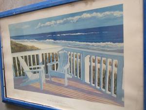 lot 36 image: 3 Blue framed posters 39x27